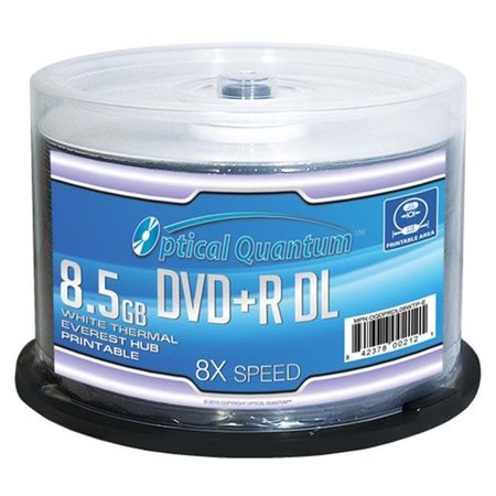 OPTICAL QUANTUM Optical Quantum OQDPRDL08WTP-E 50 Pack 8X 8.5GB DVD+R Double Layer Blank Media White Thermal Everest Hub Printable OQDPRDL08WTP-E